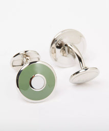 Green Silver Finish Enamel Target Cufflinks