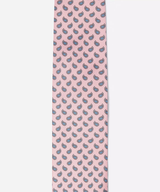 Pale Pink & Blue Small Paisley Motif Silk Printed Tie
