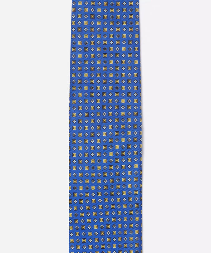 Blue & Yellow Small Biscuit Motif Silk Printed Tie