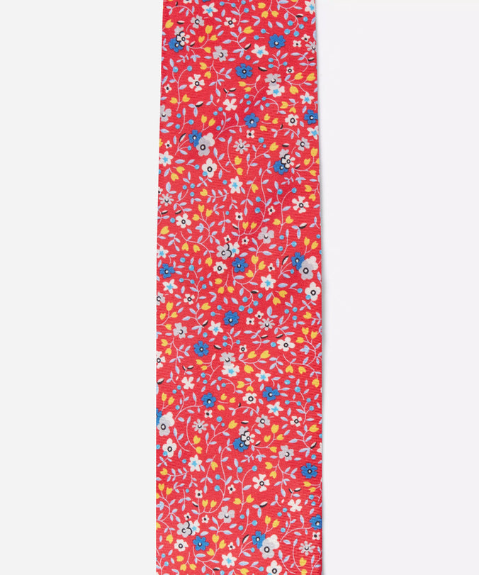 Red & Blue Small Floral Silk Printed Tie