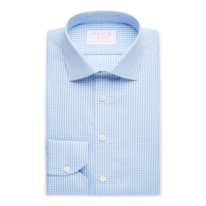 Pale Blue & White Tailored Fit Core Poplin Gingham Formal Shirt