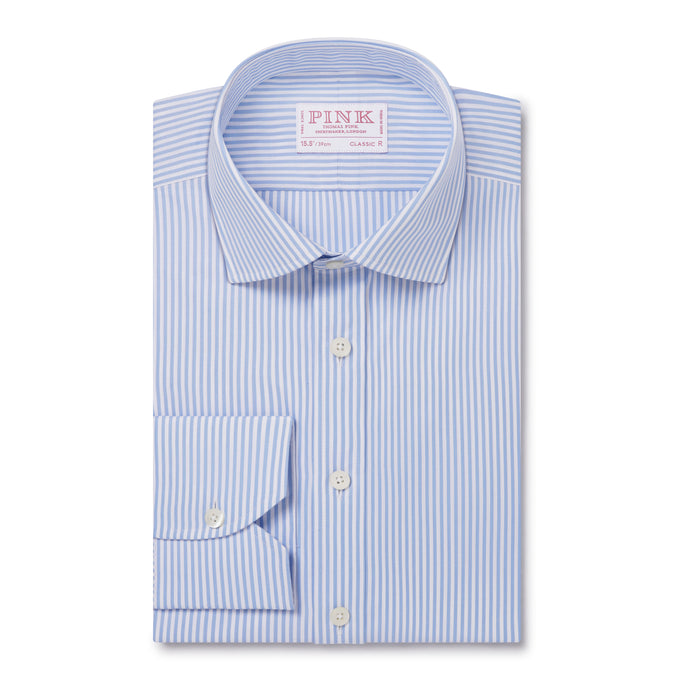 Pale Blue & White Classic Fit Essential Bengal Stripe Formal Shirt