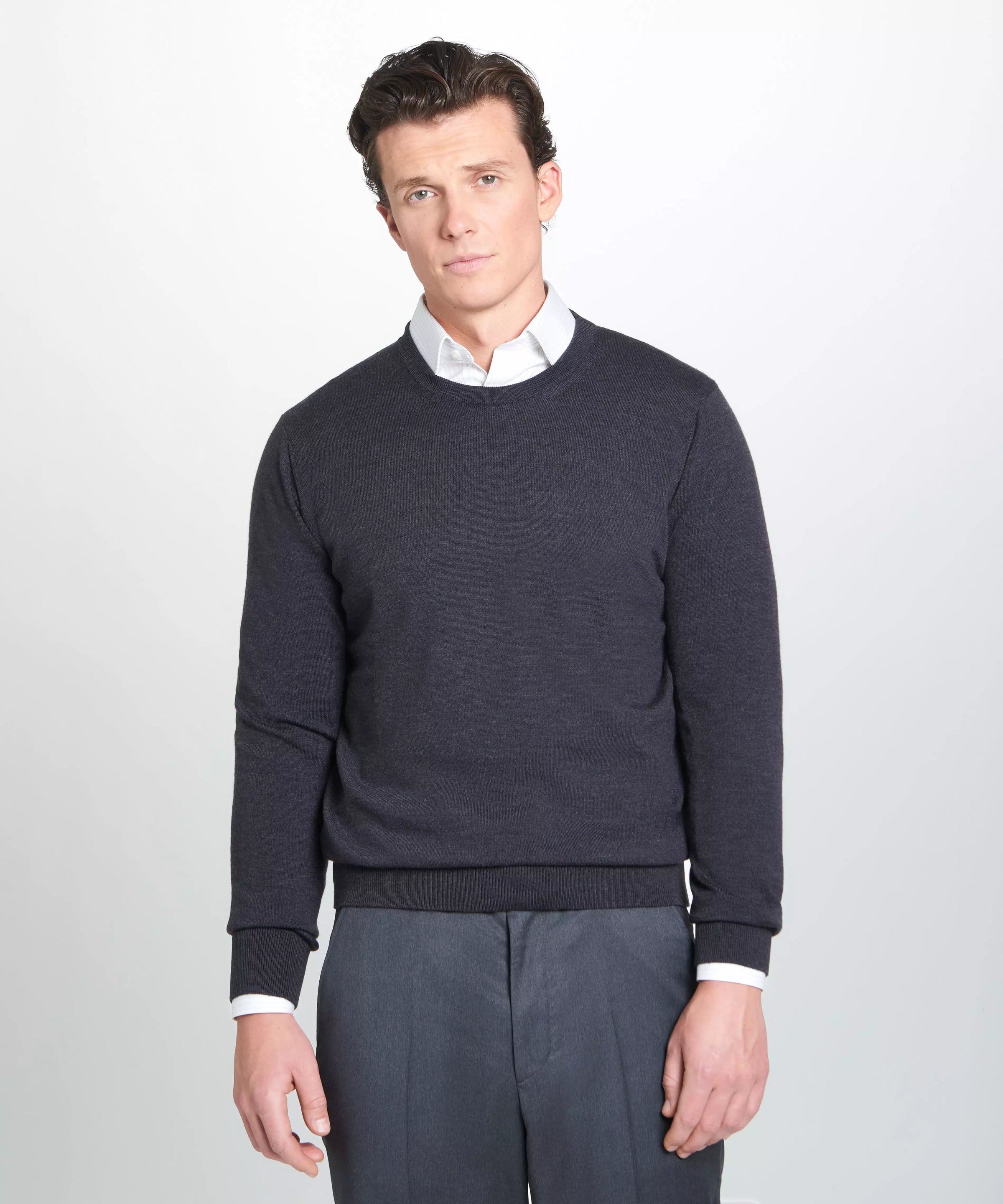 Grey Merino Wool Crew Neck Sweater
