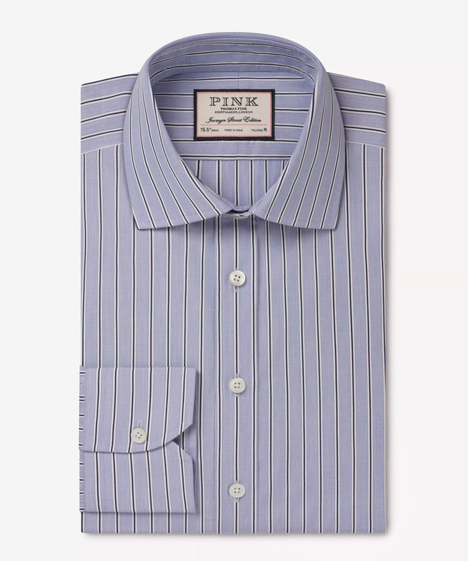 Blue & Navy Tailored Fit Regent End on End Stripe Formal Shirt