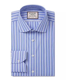 Pale Blue & Blue Classic Fit Formal Bedford Stripe Shirt