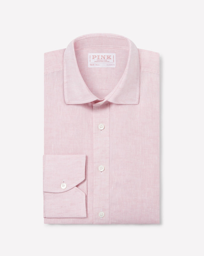 Pale Pink Classic Fit Essential Linen Formal Shirt