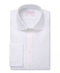 White Slim Fit Double Cuff Cotton Oxford Formal Shirt
