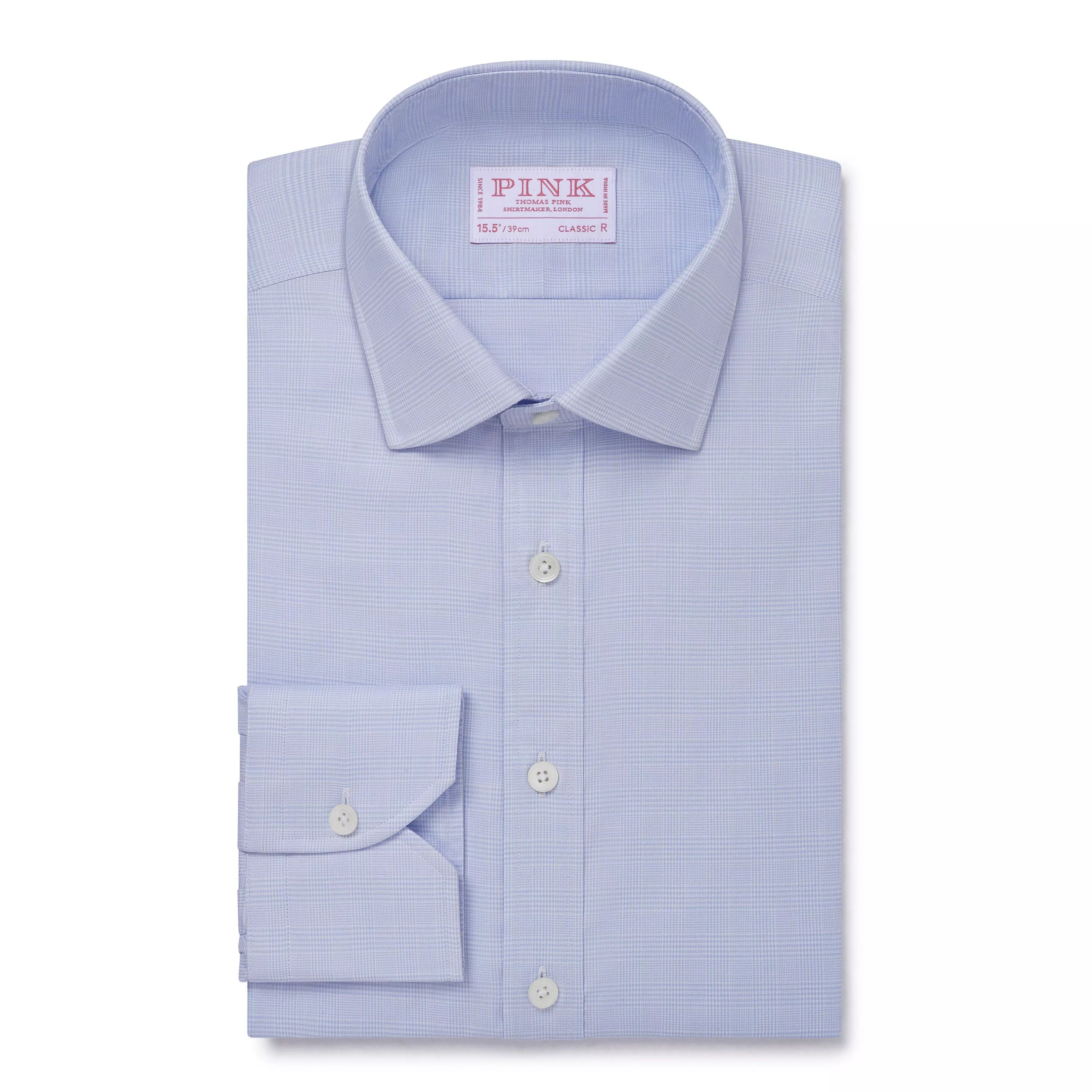 Pale Blue & White Classic Fit Prince of Wales Check Formal Shirt